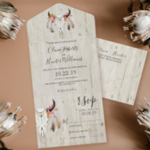 Boho Floral Antlers Skull Wood Casamento