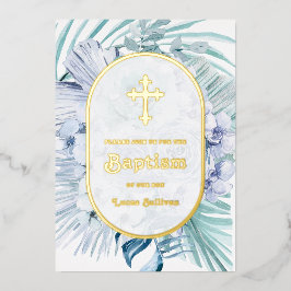 Boho Floral Blue Buquê Baptism Convite à Folha