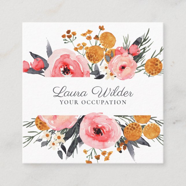 Boho Floral Blush Cartão de visita (Frente)