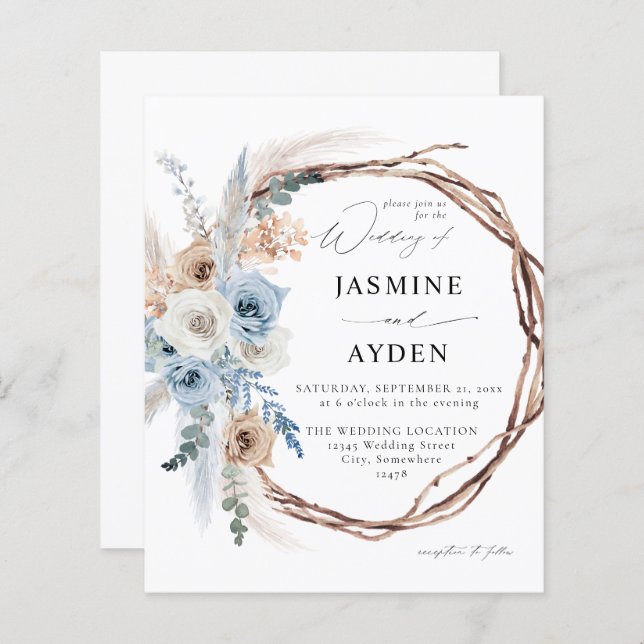 Boho Floral Boho Boho Boho Casamento Azul (Frente/Verso)