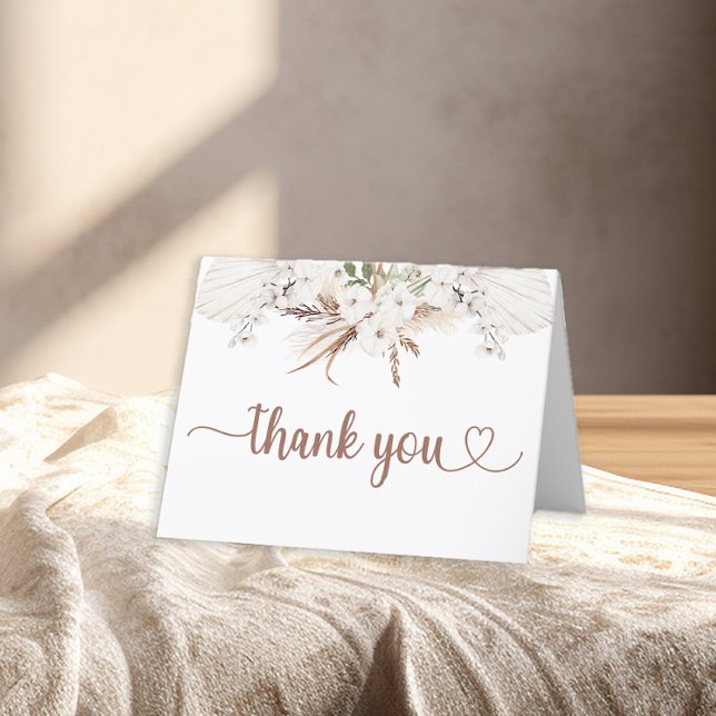Boho Floral Cartões de agradecimentos Neutral Pamp (Boho Floral Thank You Card)