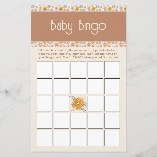Boho Floral Chá de fraldas Bingo Game (Frente)