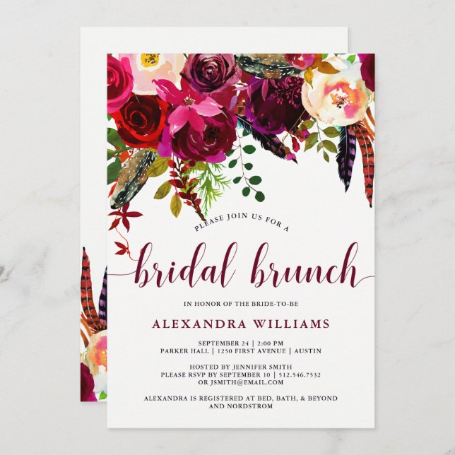 Boho Floral | Convite Bridal Brunch (Frente/Verso)
