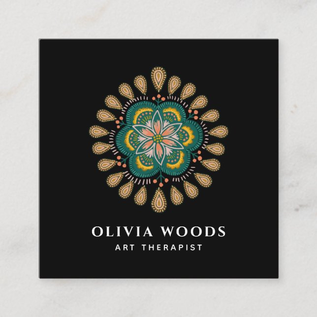 Boho Floral Emblem Art Therapist Cartão de visita (Frente)