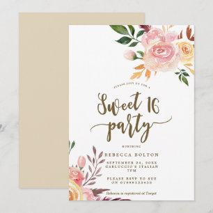 Boho floral Feather Sweet 16 convite