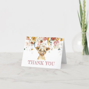 Boho Floral Highland Cow Cartões de agradecimentos