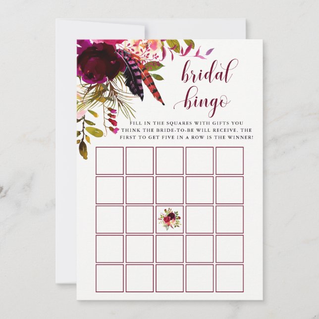 Boho Floral | Jogo de Bingo para Chá de Noiva (Frente)