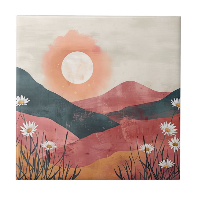 Boho Floral Mountain Sunset - Natureza Rústica (Frente)