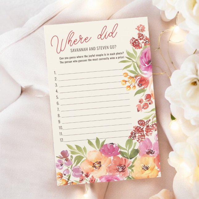 Boho Floral Onde Eles Foram Para O Jogo Do Chá de  (Boho Floral Where Did They Go Bridal Shower Game)