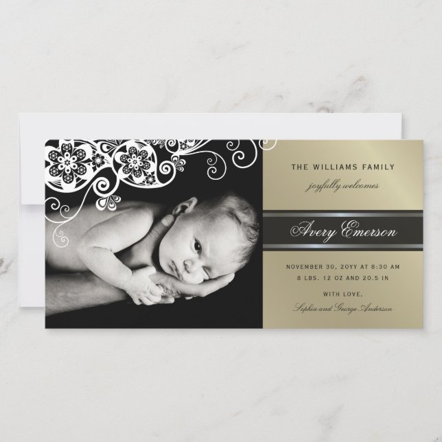Boho Floral Paisley Elegante Anúncio de Nascimento (Frente)