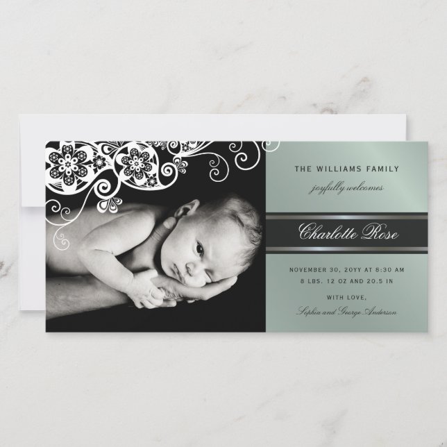 Boho Floral Paisley Elegante Anúncio de Nascimento (Frente)