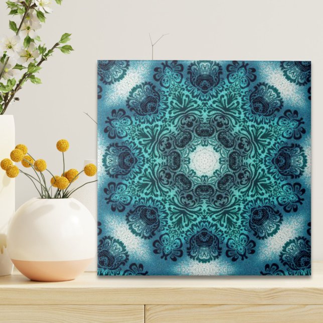Boho floral paisley turquoise teal mandala henna (Boho floral paisley turquoise teal mandala henna ceramic tile)