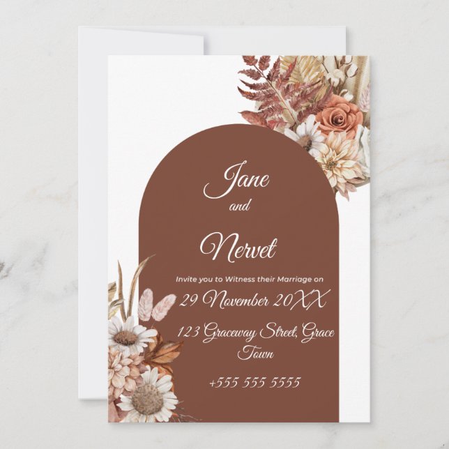Boho Floral Pampas Wedding Invitation (Frente)