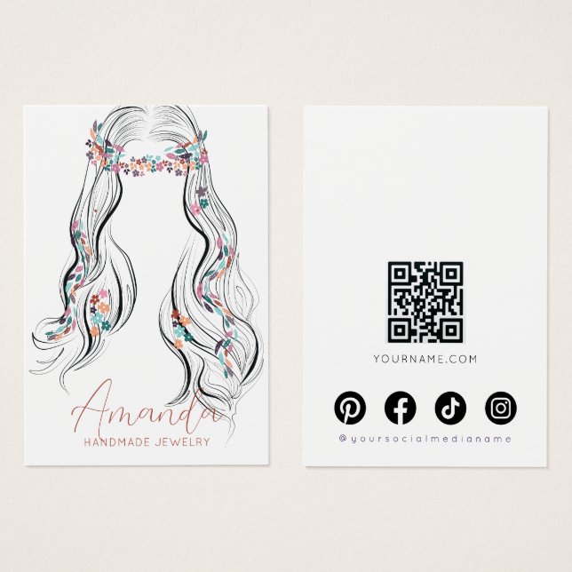 Boho Floral Pastel Wavy Hair Earrings Display Card (Frente & Verso)