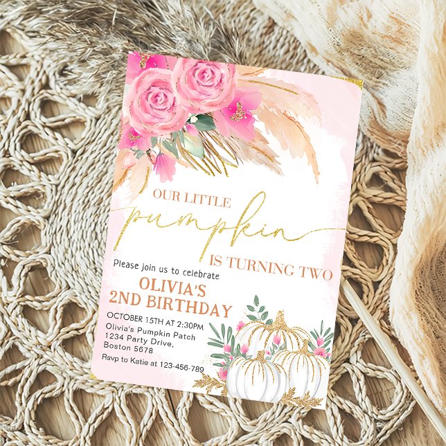 Boho Floral Pumpkin segundo aniversário Convite (Criador carregado)