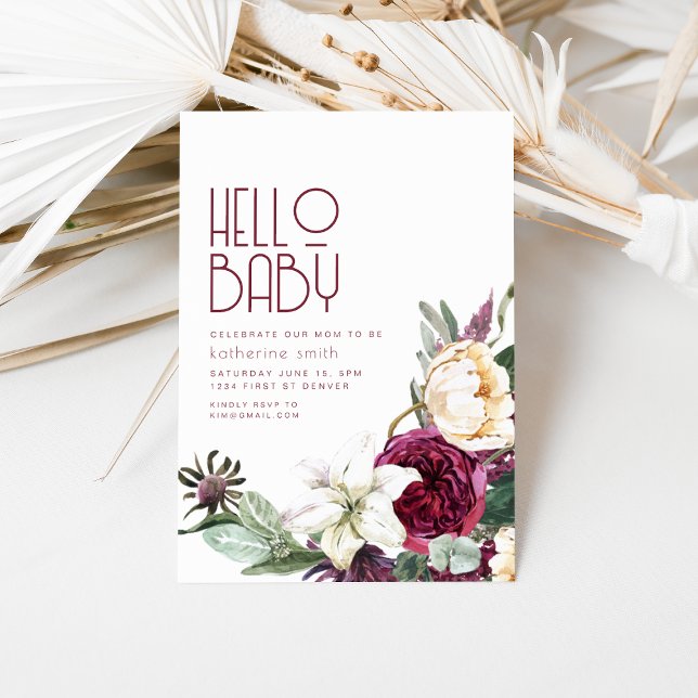 Boho Floral Purple & Cream Chá de fraldas Convite (Criador carregado)