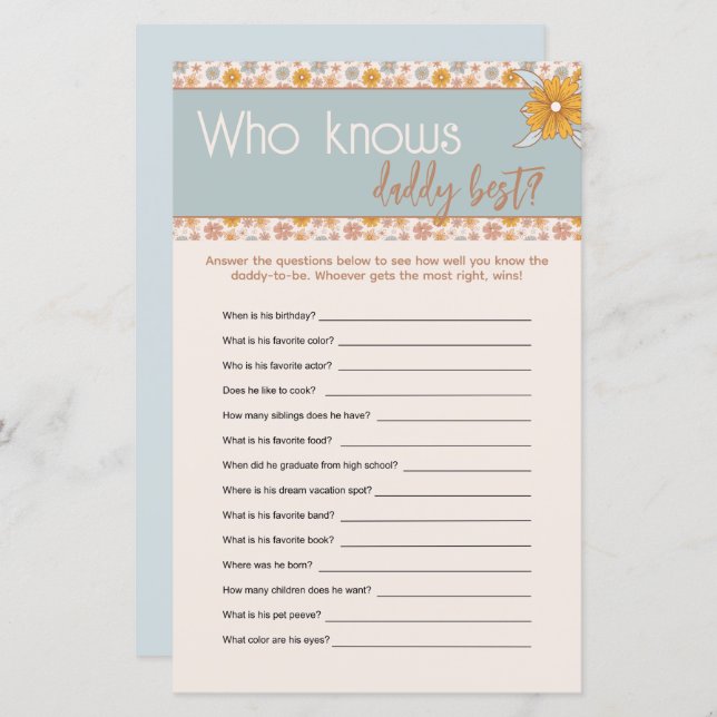 Boho Floral que conhece o melhor jogo de adivinhaç (Frente/Verso)