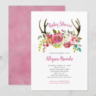 Boho Floral Rosa - Chá de fraldas - Convite