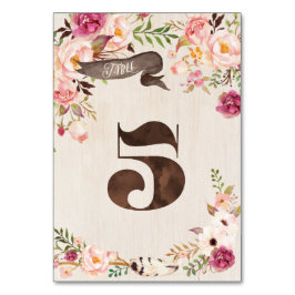 Boho Floral Rustic Table Number Cartão 5