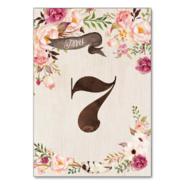 Boho Floral Rustic Table Number Cartão 7