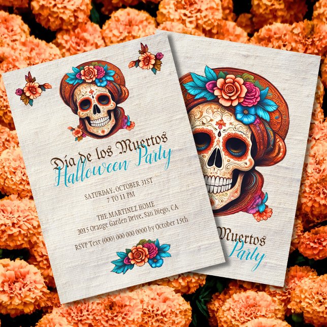 Boho Floral Skull Dia de Muertos Convites (Criador carregado)