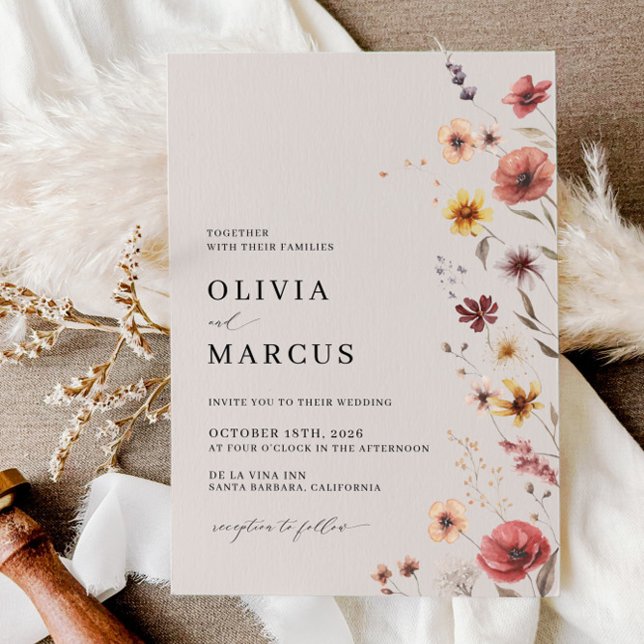 Boho Floral Terracotta Convite Para Casamento De P (Invitation Front)