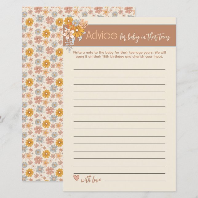 Boho Floral Time Capule Advice Jogo de Chá de fral (Frente/Verso)