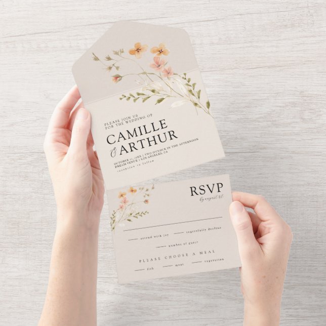 Boho Floral Tudo Em Um Convite De Casamento RSVP (Aba destacável)