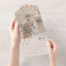 Boho Floral Tudo Em Um Convite De Casamento RSVP