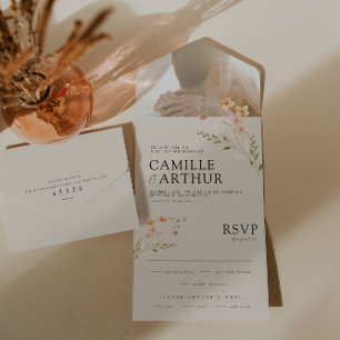 Boho Floral Tudo Em Um Convite De Casamento RSVP