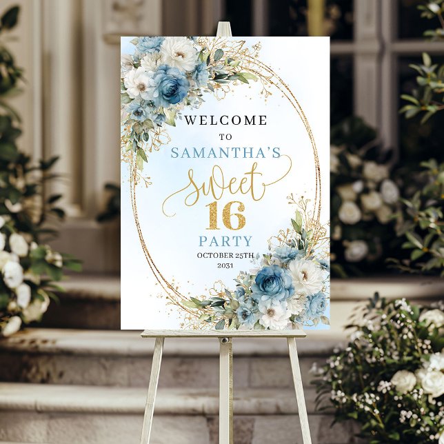 Boho Floral Verde Dourado Poster de Aniversário de (Boho Floral Greenery Gold Sweet 16 Poster)