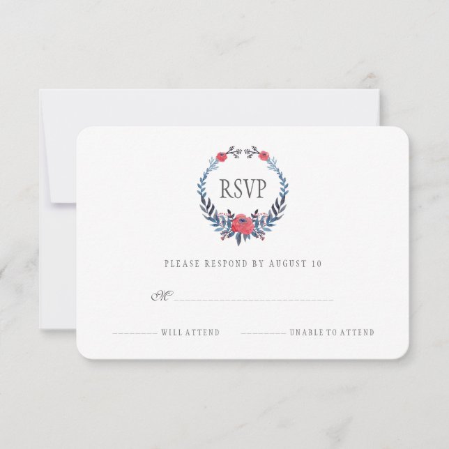 Boho Floral Watercolor Rosas vermelhas | RSVP (Frente)