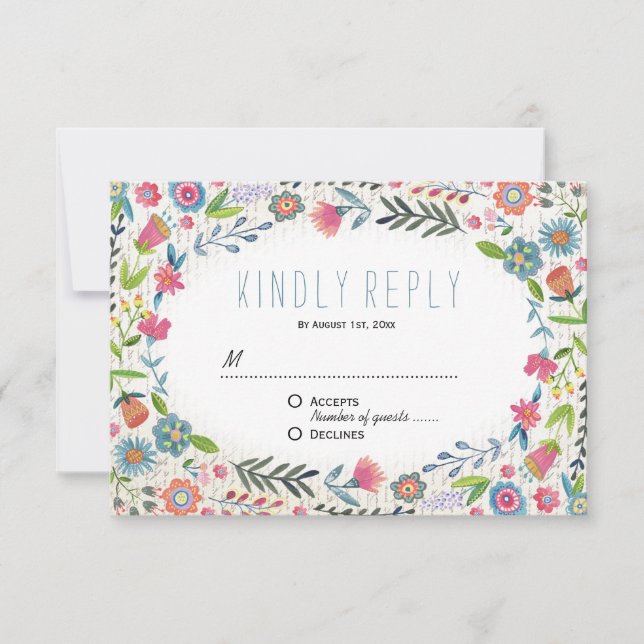 Boho Floral Watercolor Wedding | Placa de resposta (Frente)