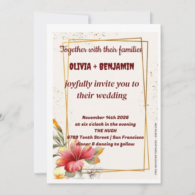 Boho Floral Wedding Convite | Russo Moderno (Frente)