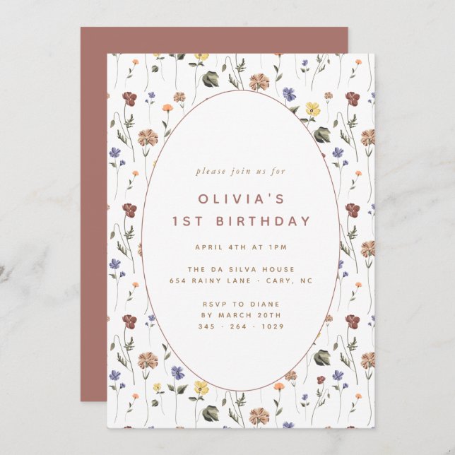 Boho Floral Wildflower Birthday | Convite (Frente/Verso)