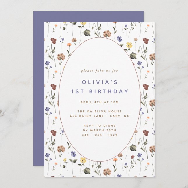 Boho Floral Wildflower Birthday | Convite (Frente/Verso)