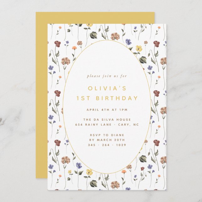 Boho Floral Wildflower Birthday | Convite (Frente/Verso)
