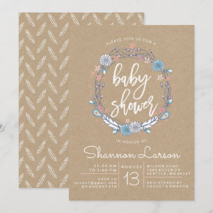 Boho Floral Wreath Chá de fraldas Convite