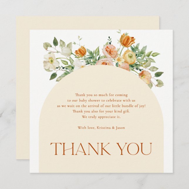Boho Flowers Chá de fraldas Cartões de agradecimen (Frente/Verso)