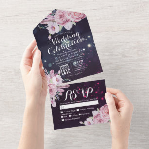 Boho Flowers Penas Purple Sparkle Weds RSVP