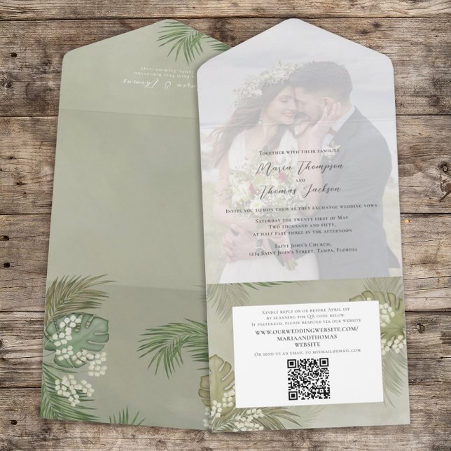 Boho Foliage Tropical Palm Deixa Foto Código QR (Criador carregado)