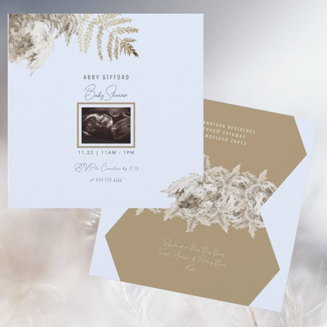 Boho Foliage Ultrasom Chá de fraldas Convite (Criador carregado)