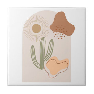 Boho Forma Abstrato Beige Terracotta Sun Cactus