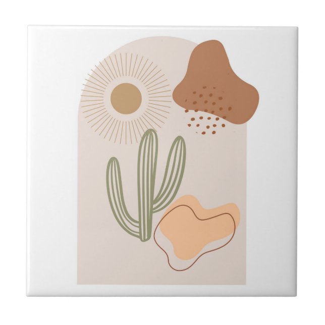 Boho Forma Abstrato Beige Terracotta Sun Cactus (Frente)