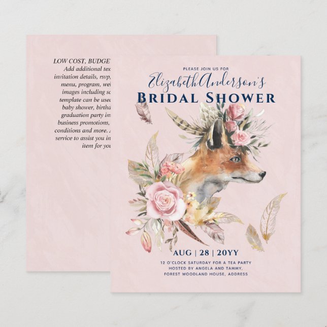 Boho FOX Noivado Floral de Plumas da Floresta (Frente/Verso)