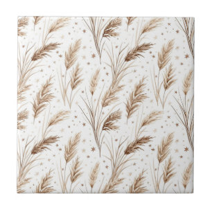 Boho Grama Pampas Bege Marrom Padrão de Estrela (1