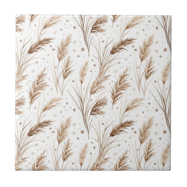 Boho Grama Pampas Bege Marrom Padrão de Estrela (1 (Frente)