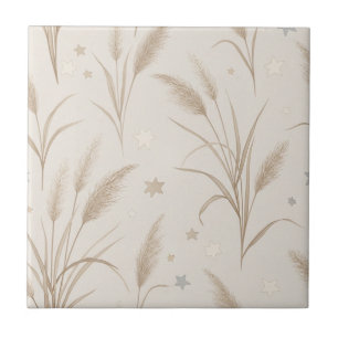 Boho Grama Pampas Bege Marrom Padrão Estrela (2)