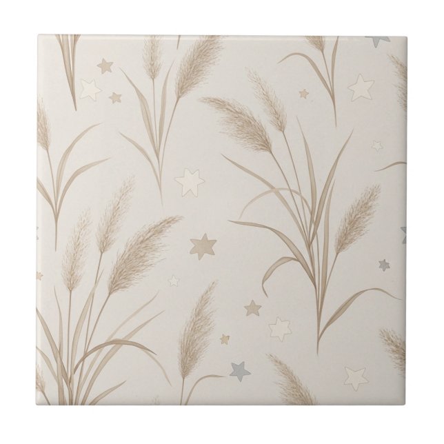 Boho Grama Pampas Bege Marrom Padrão Estrela (2) (Frente)