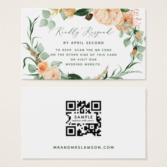 Boho Greenery Casamento QR Code RSVP Card (Frente & Verso)